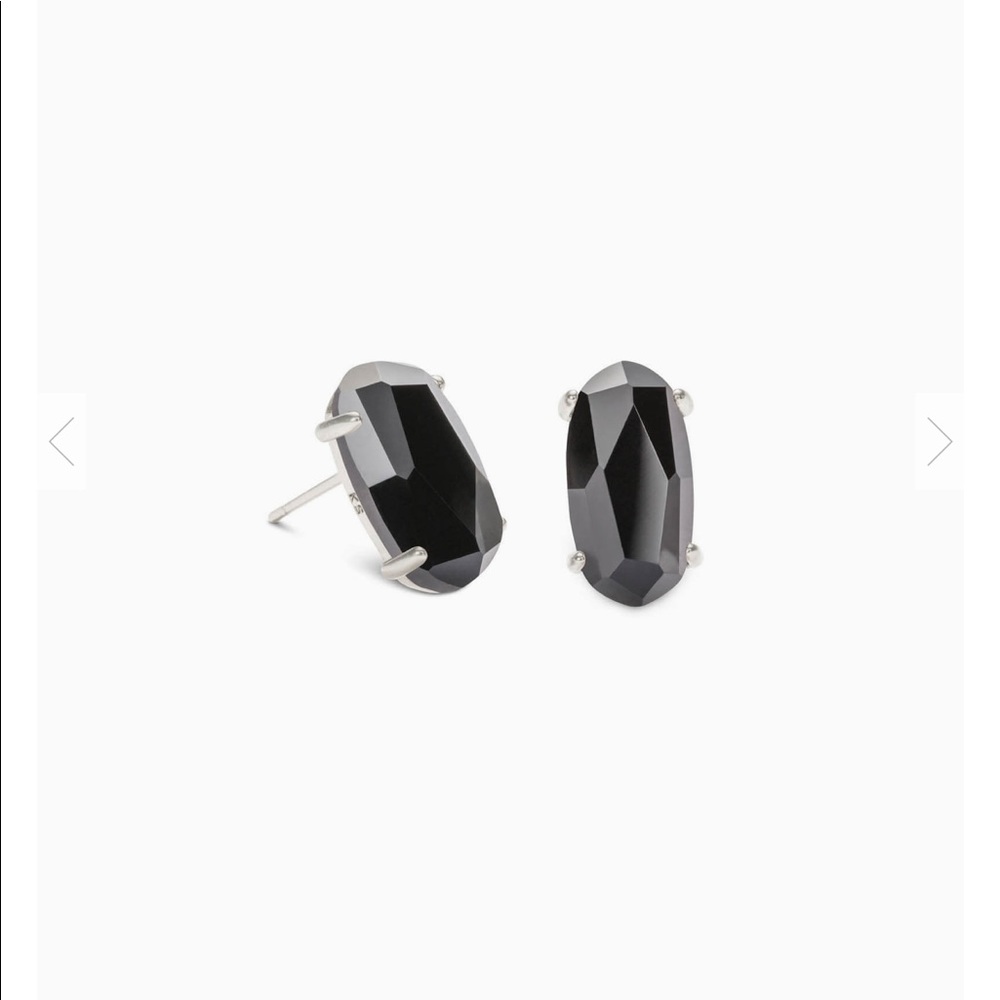 Betty Silver Stud Earrings In Black Opaque Glass
